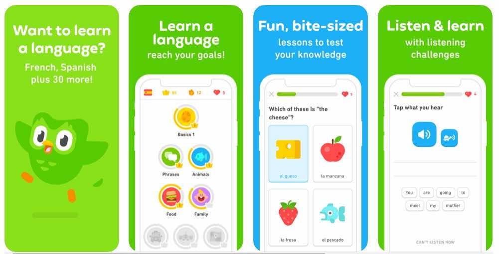 απεικόνιση του πώς είναι η εφαρμογή Duolingo στο κινητό 