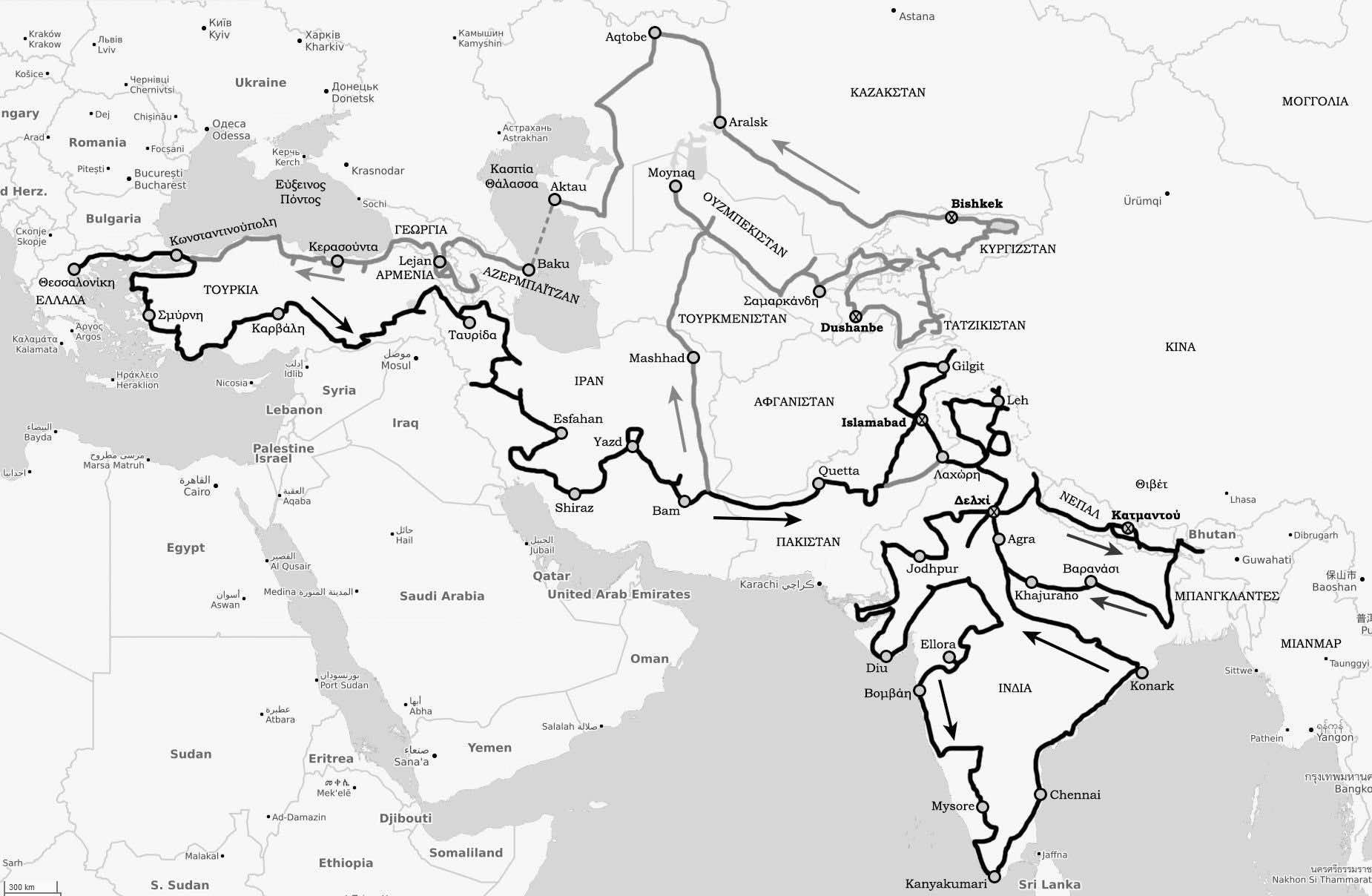Χάρτης με τη διαδρομή που ακολούθησε ο Mad Nomad