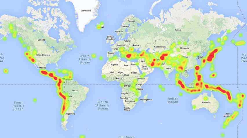 Παγκόσμιος χάρτης με τις πιο σεισμογενείς περιοχές