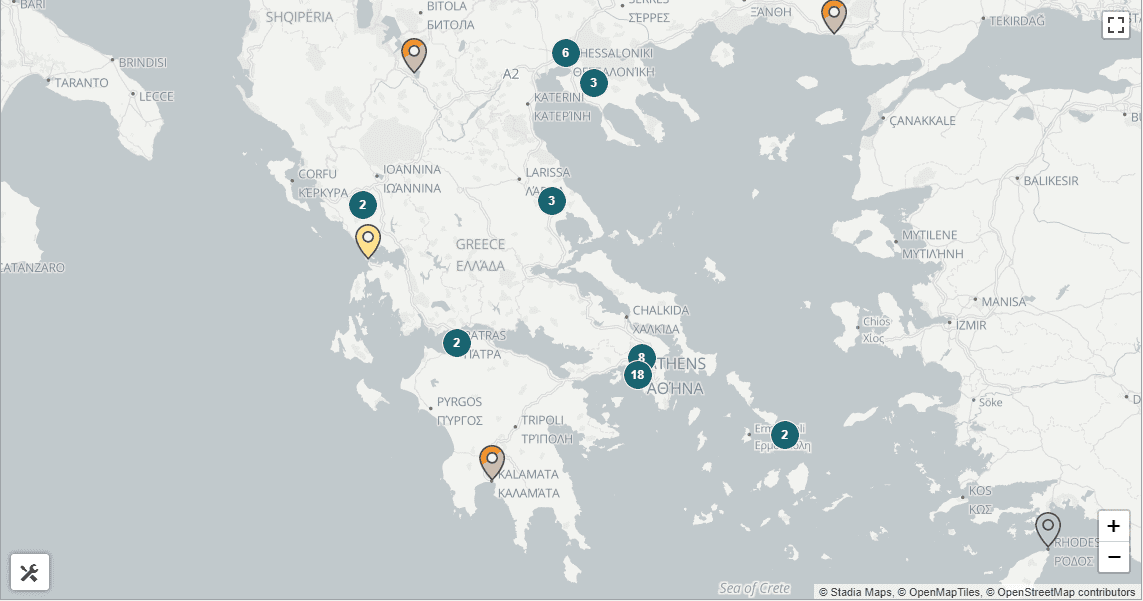 χάρτης της Ελλάδας με τα bitcoin ATM