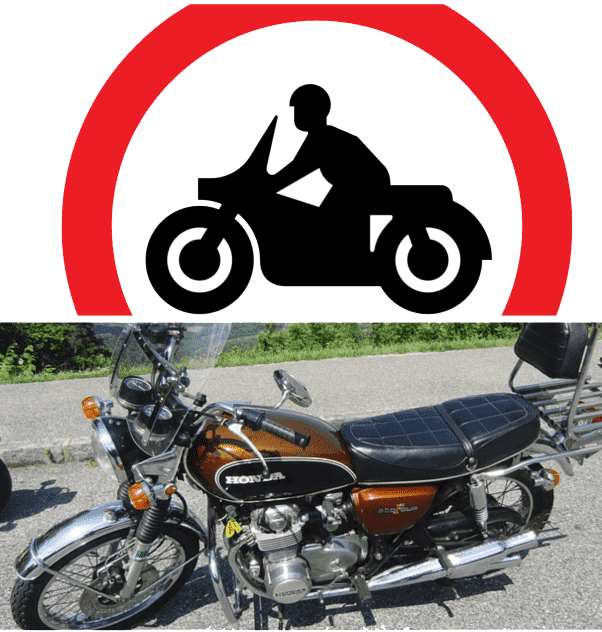 σήμανση απαγόρευσης μοτοσικλέτας και μοτοσικλέτα παρκαρισμένη στον δρόμο