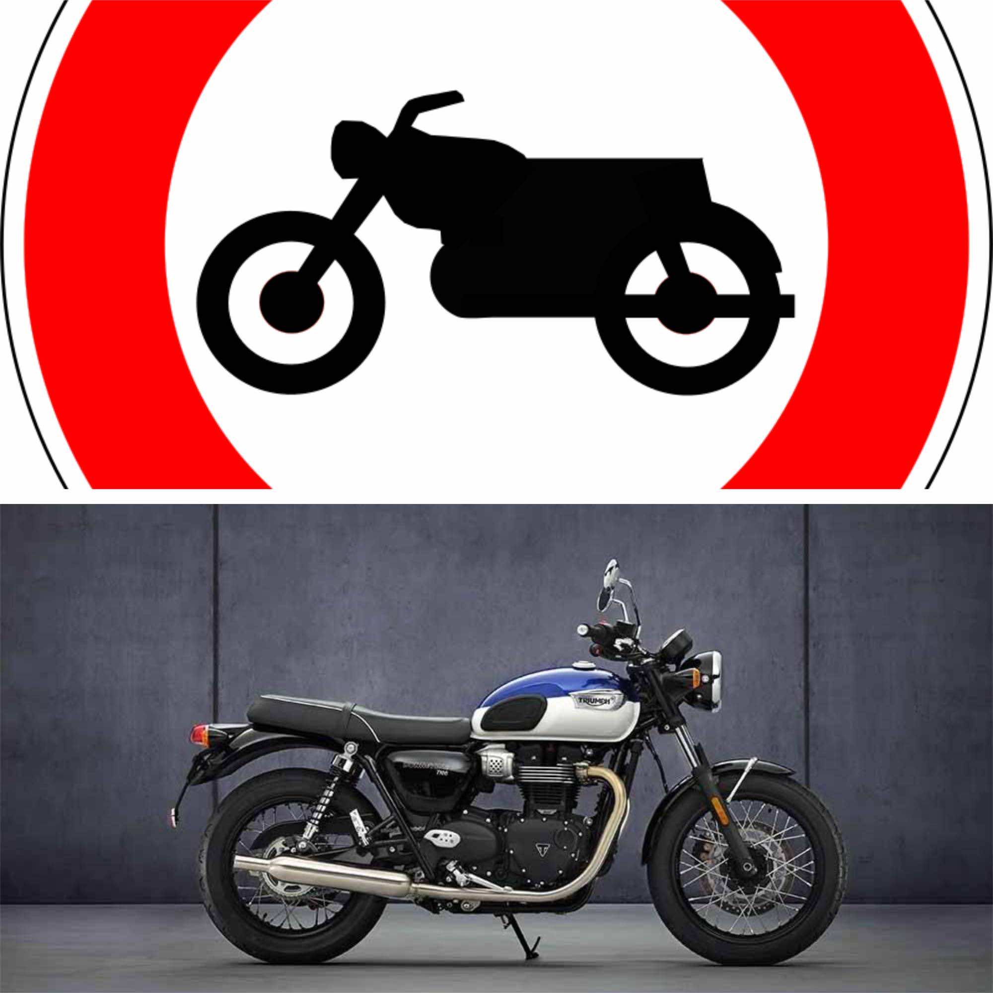 σήμανση απαγόρευσης μοτοσικλέτας και μοτοσικλέτα 