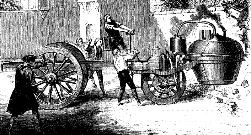 Γκραβούρα με ατμοκίνητο όχημα του 1880
