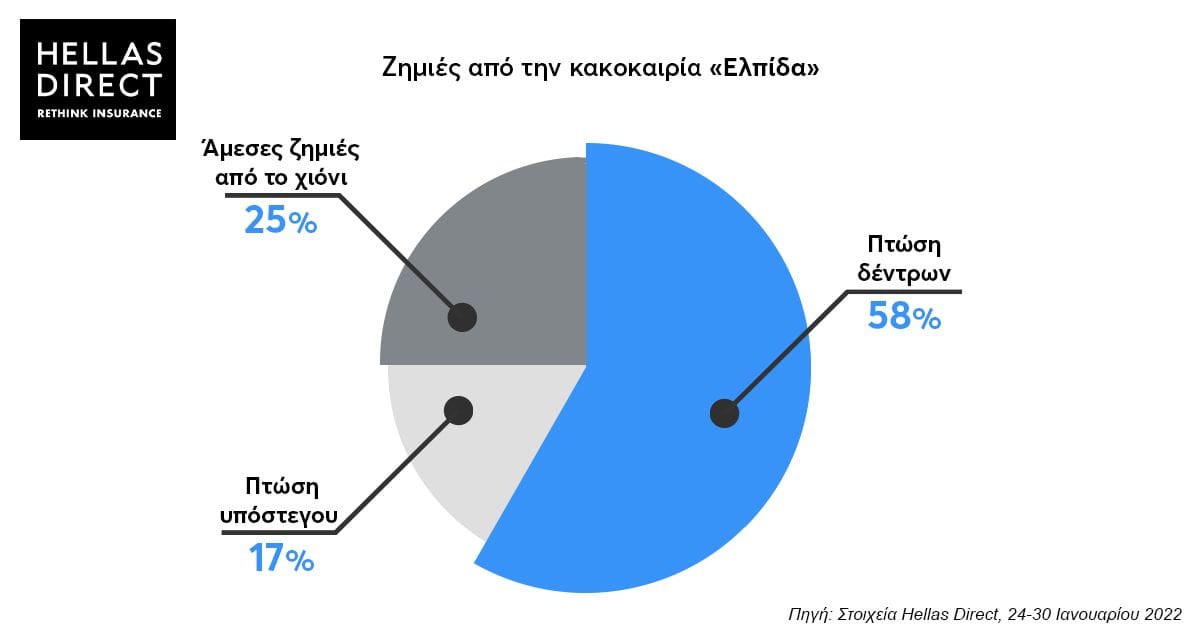 Διάγραμμα με ίτα με τίτλο «Ζημιές από την κακοκαιρία Ελπίδα»