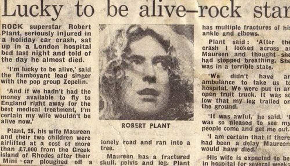 Απόκομμα εφημερίδας με φωτογραφία του Robert Plant