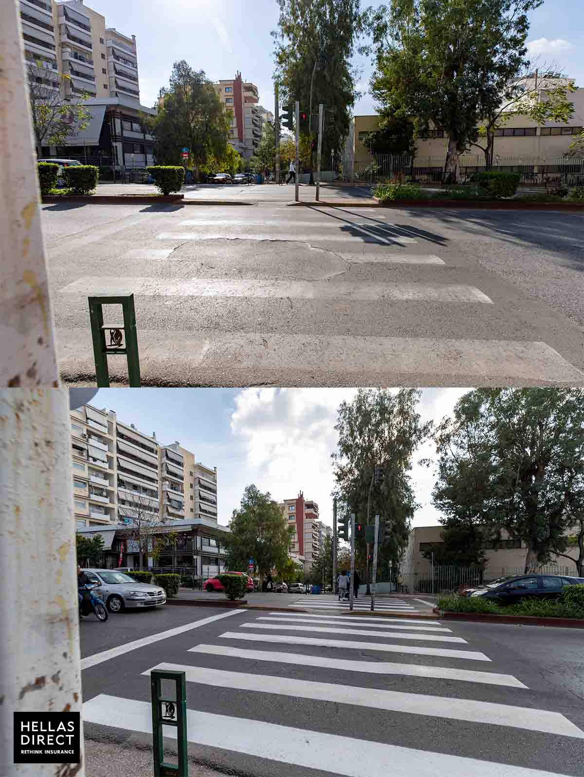 Διάβαση πεζών φρεσκοβαμμένη, το πριν και το μετά