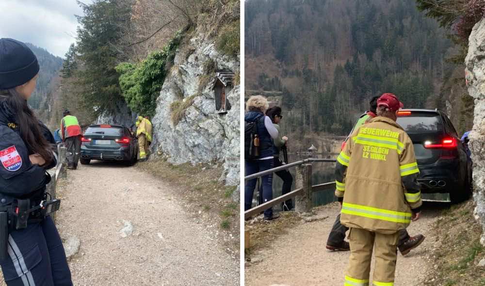 Αυτοκίνητο ακινητοποιημένο στα βράχια σε μονοπάτι πεζοπορίας