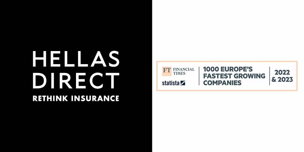 logo Hellas Direct και δίπλα logo Financial Times statista με κείμενο 1000 Europe's Fastest Growing Companies 2022 2023