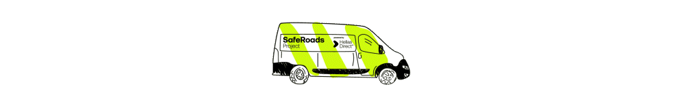 gif σχέδιο του Safe Roads project βαν εν κινήσει