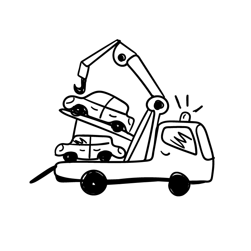 illustration με γερανό να κουβαλάει δύο αυτοκίνητα