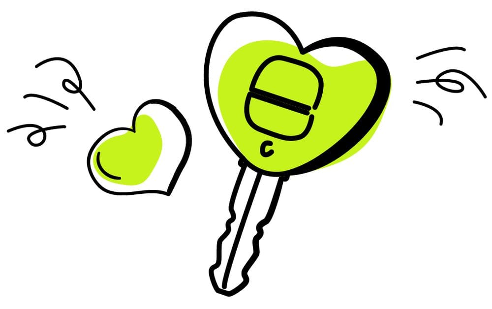 illustration με κλειδί αυτοκινήτου σε σχήμα καρδιάς με κίτρινο χρώμα