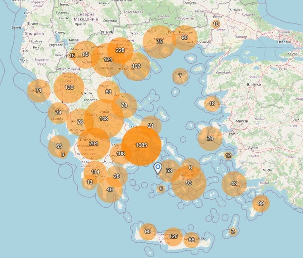 screen shot χάρτη με τα σημεία φόρτισης ηλεκτρικών αυτοκινήτων στην Ελλάδα το 2026 